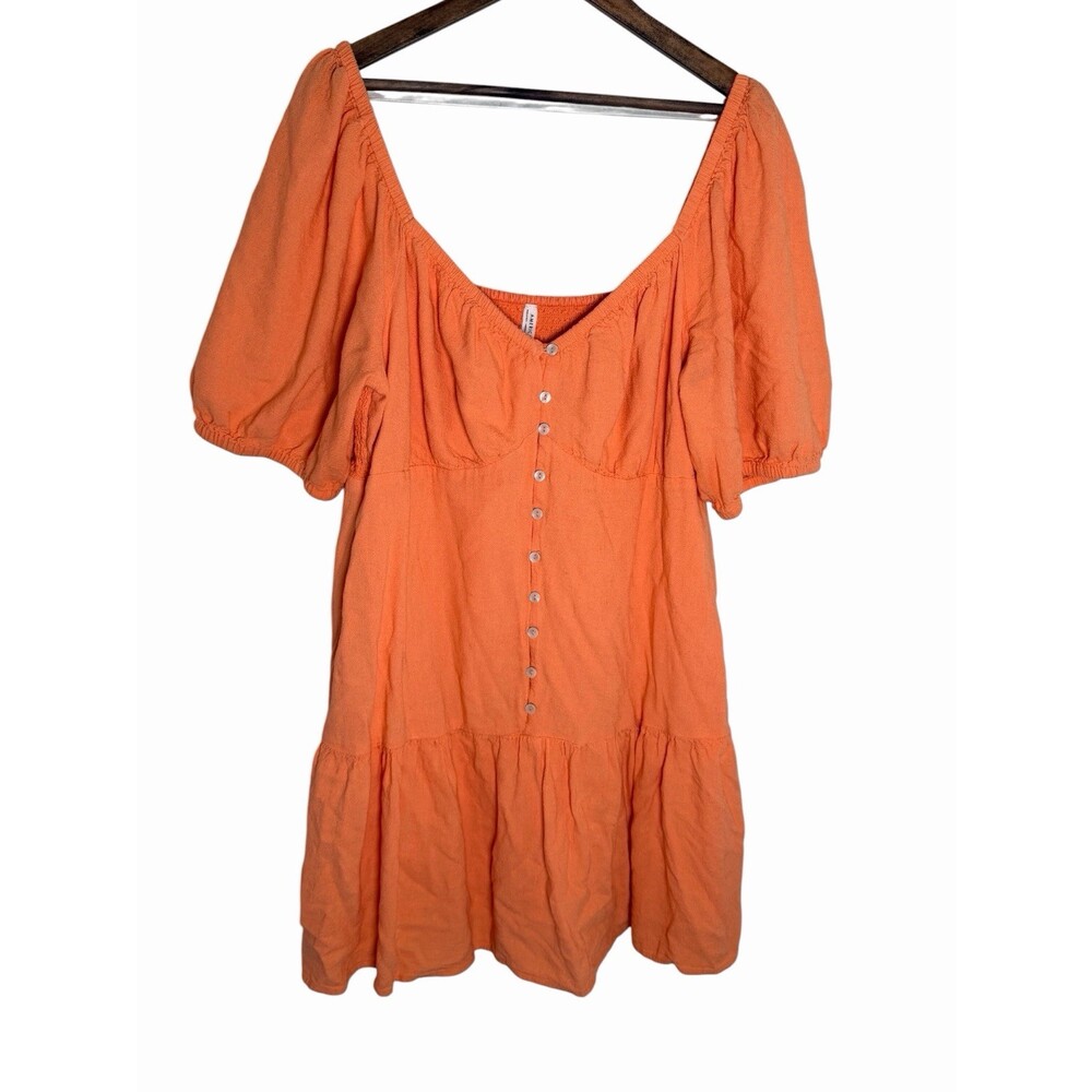 American Eagle XL Orange Smocked Puff Sleeve Tiered Mini Dress